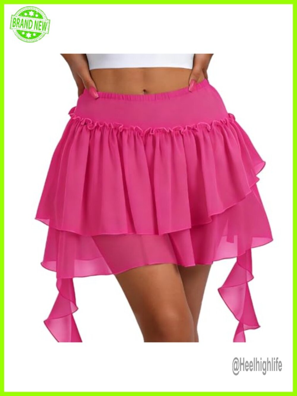 Women's Mini Ruffle Skort with Built-in Shorts Pleated Mesh Layered Chiffon